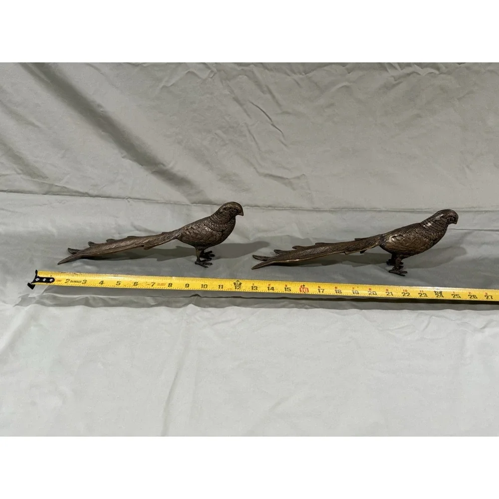 2 Brass Vintage MCM Birds Pheasants Long Tails Home Decor Bookshelf Decor